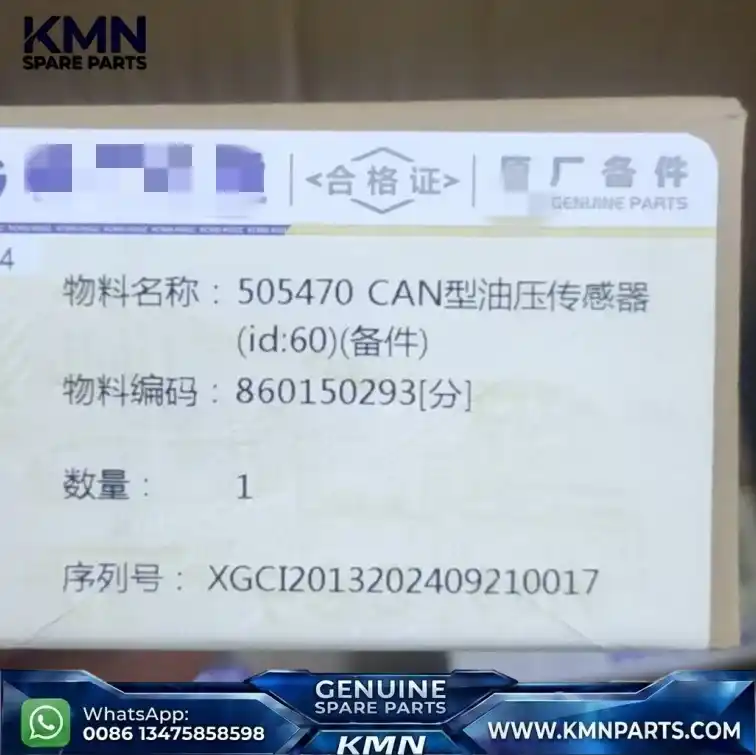 Original XCMG Spare Parts: High-Precision Oil Pressure Sensor P/N 860150293