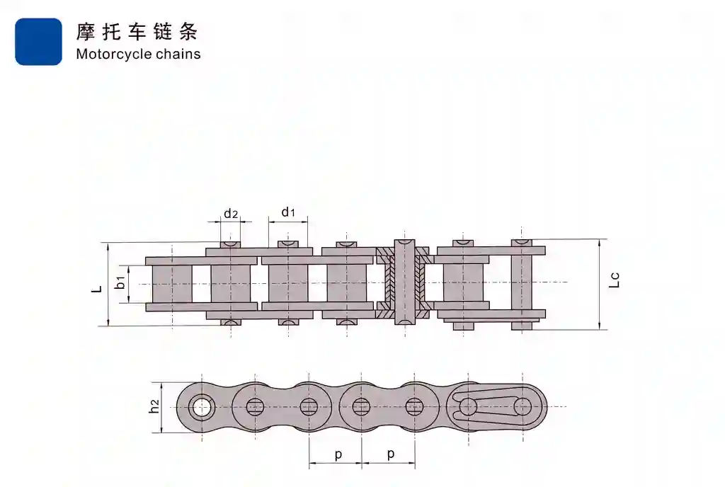 Motorcycle roller chain for motorcycle power transmission and replacement